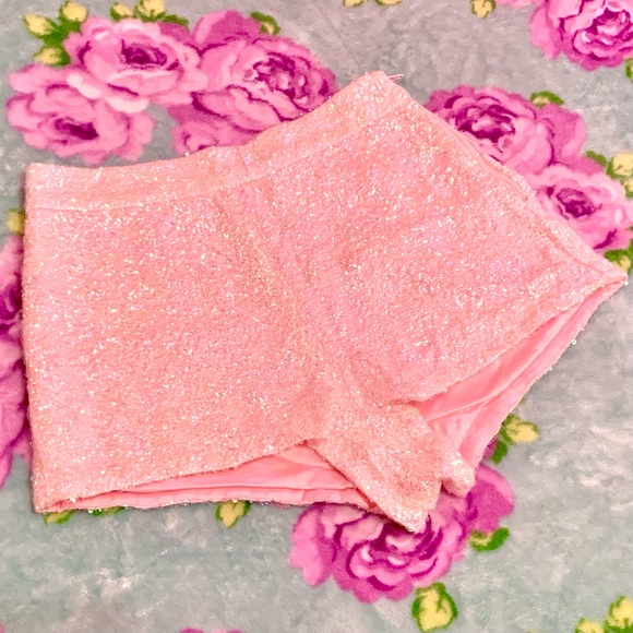 Topshop Pants - Topshop Pink Iridescent High Waisted Sequin Shorts